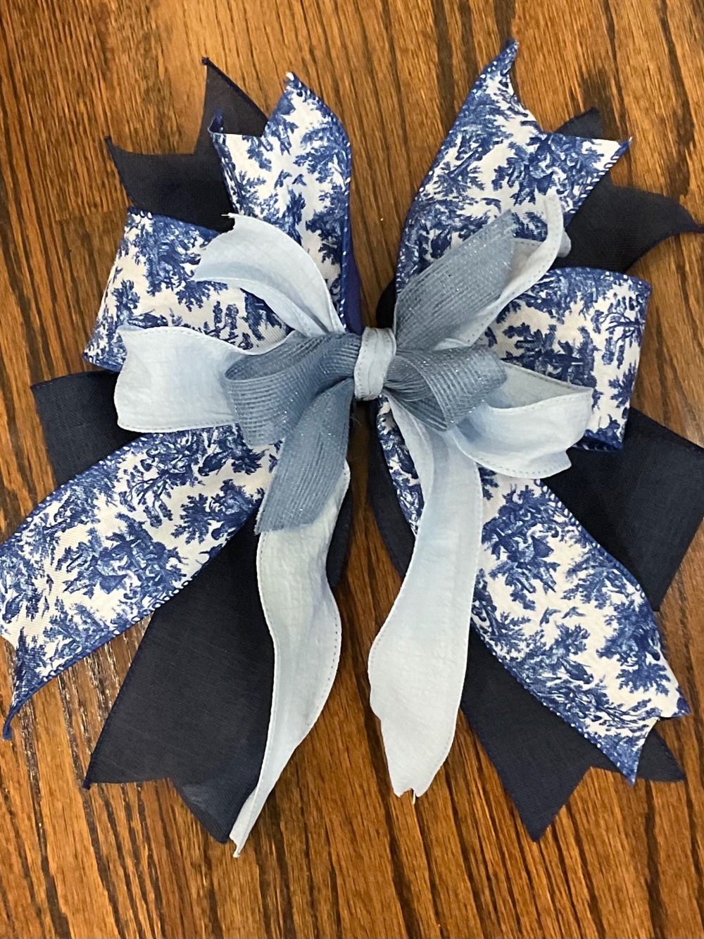 Blue Toile Layered Ribbon Hair Bow